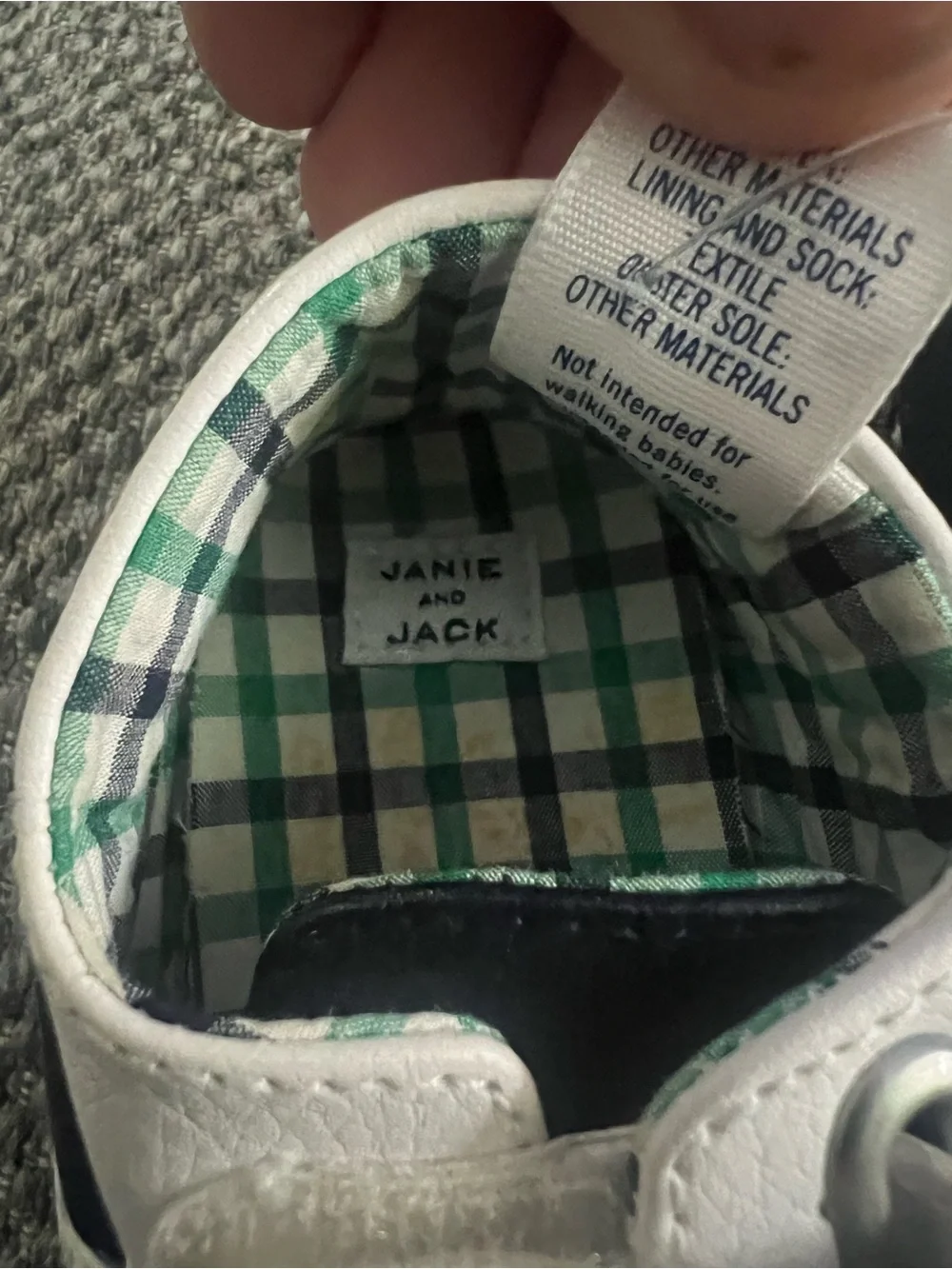 Janie and Jack White and Navy Moccasin-Style Baby Shoes, NWOT, size 2